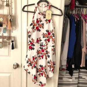 Flower Skirt shorts open back romper dress